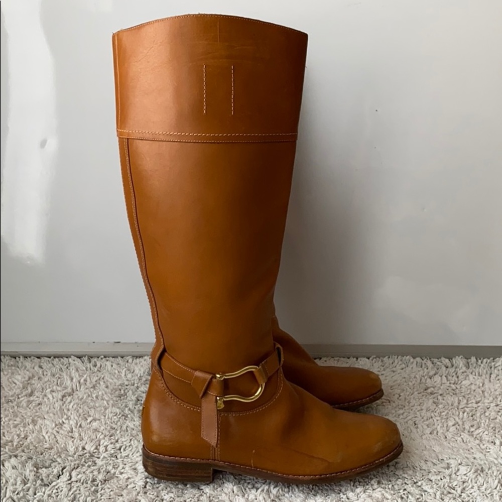 SPERRY LEATHER SIDE ZIPPER KNEE HIGH BROWN BOOT